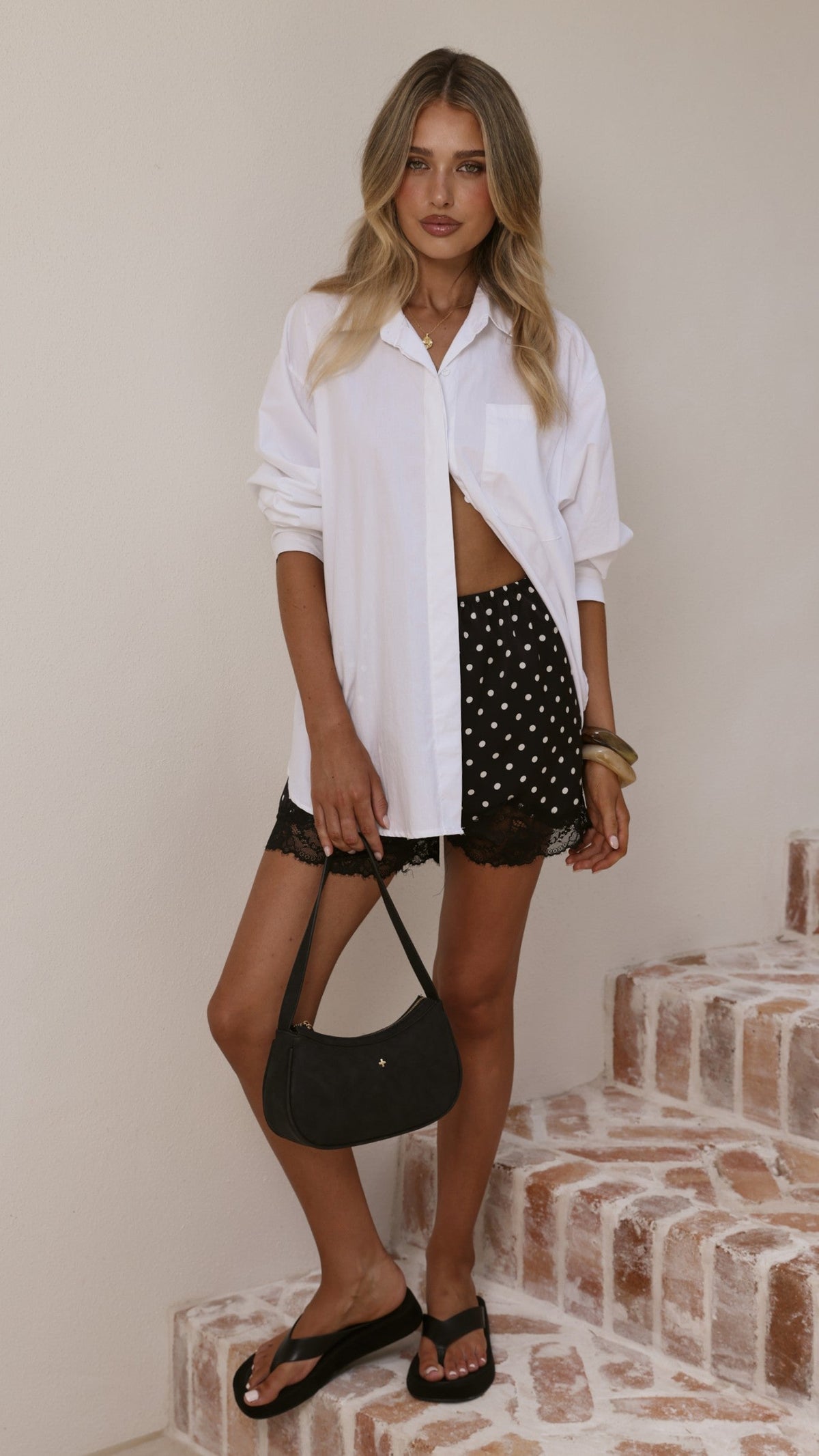 Makoa Lace Shorts - Black/White Polka