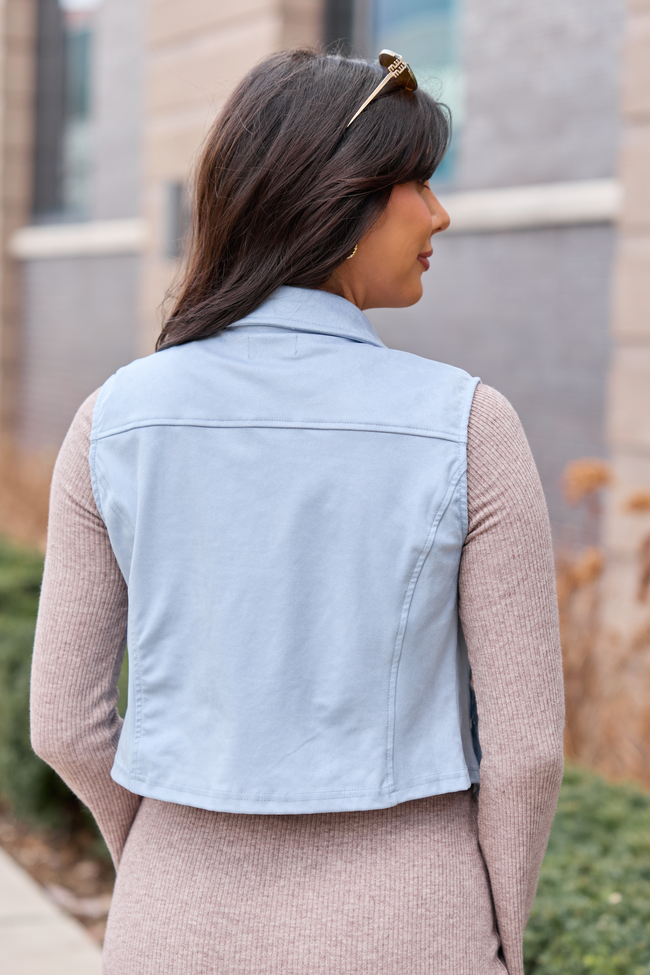 Claire Blue Faux Suede Fringe Vest FINAL SALE