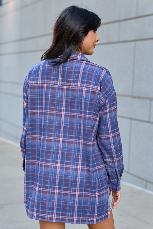 Autumn Navy And Purple Plaid Flannel Top FINAL SALE