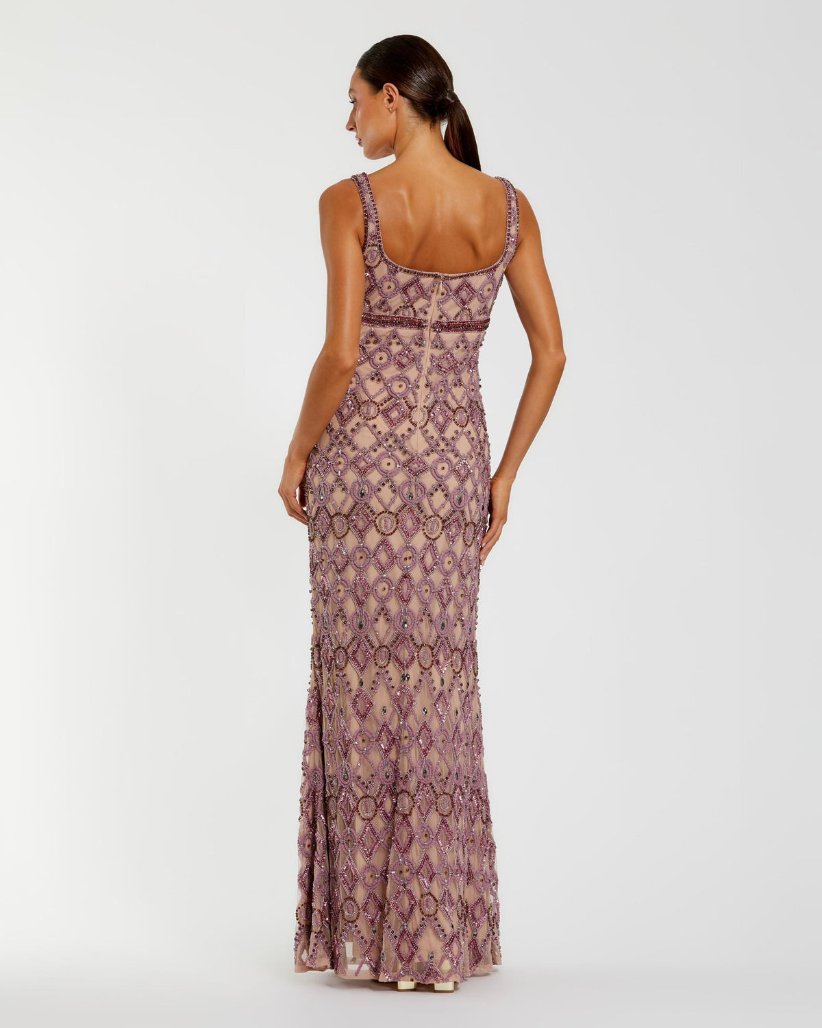 Pink Beaded Art Deco Column Gown