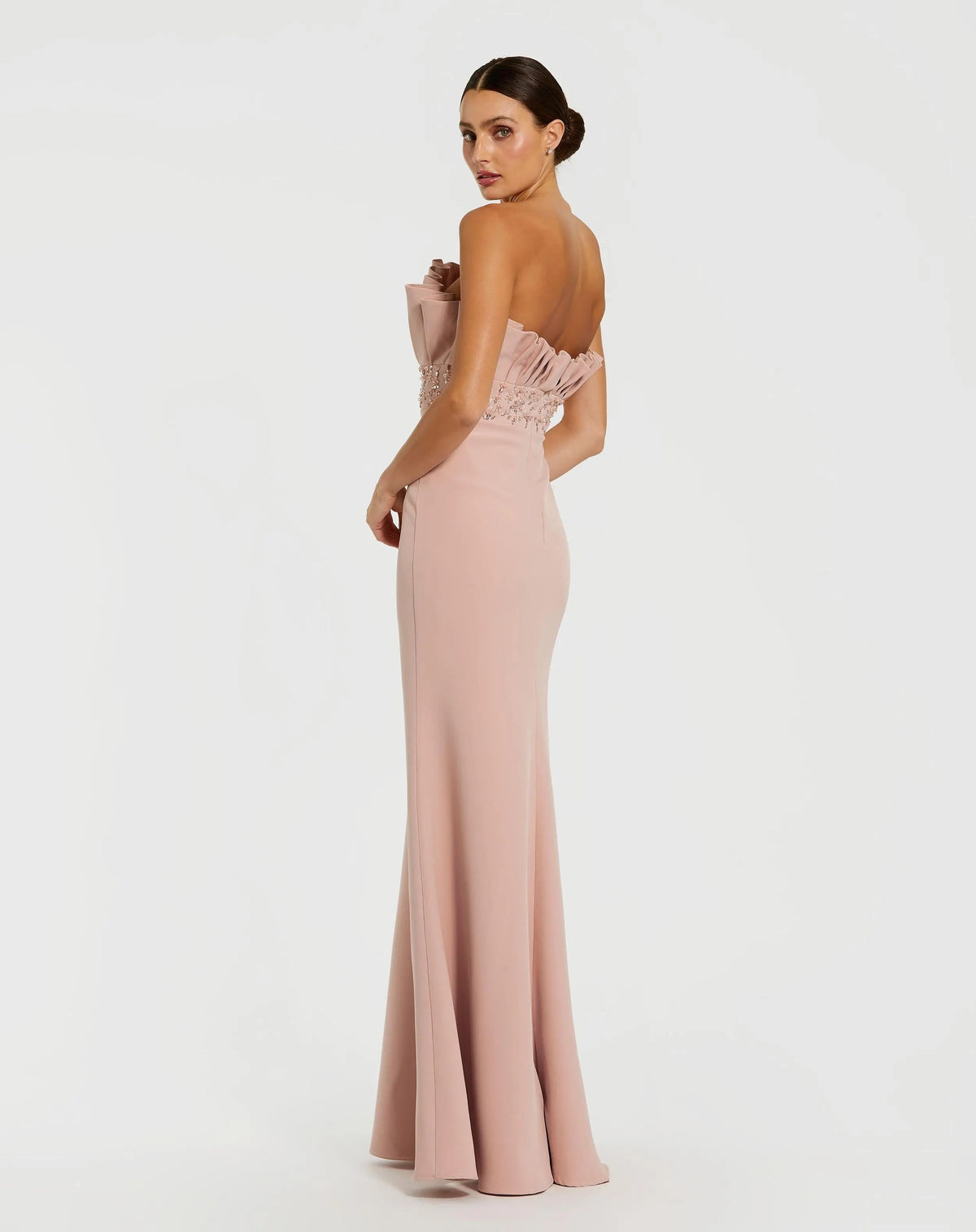 Pink Strapless Crepe Gown With Crystal Embellishments