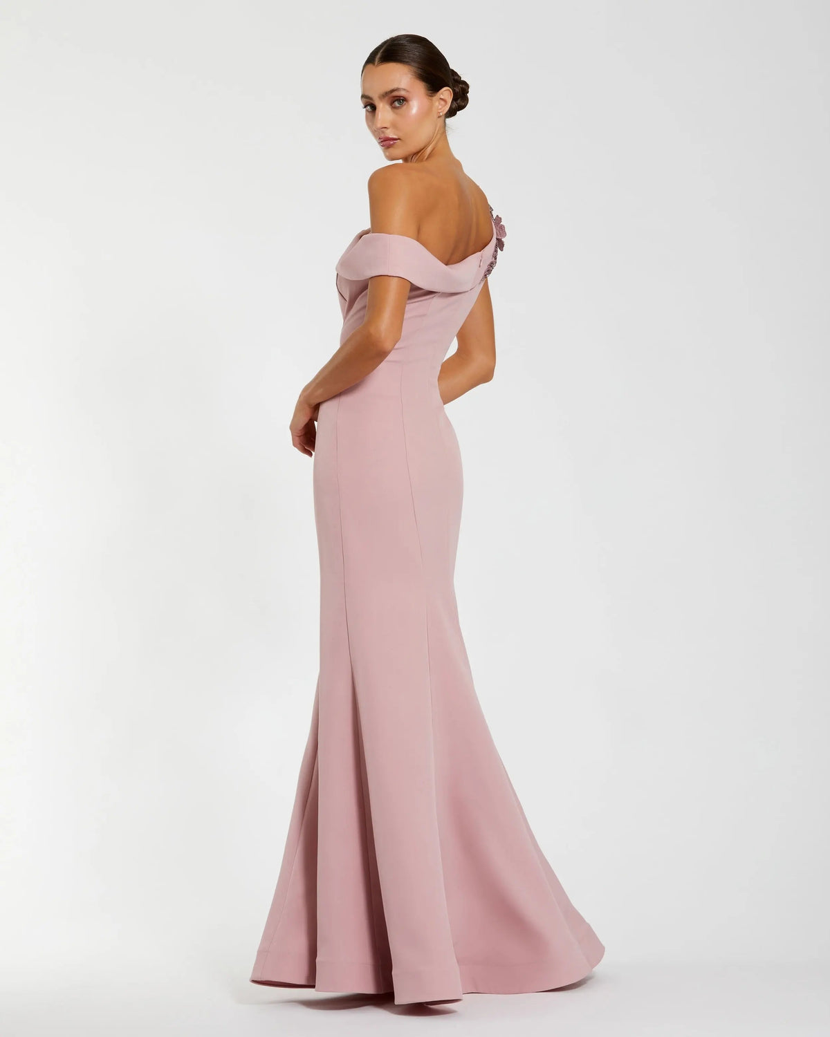 Pink One Shoulder Sleeveless Beaded Mermaid Gown