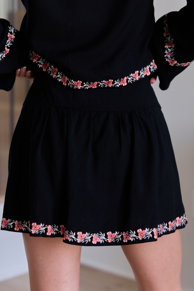 Celeste Black Floral Border Skirt SALE