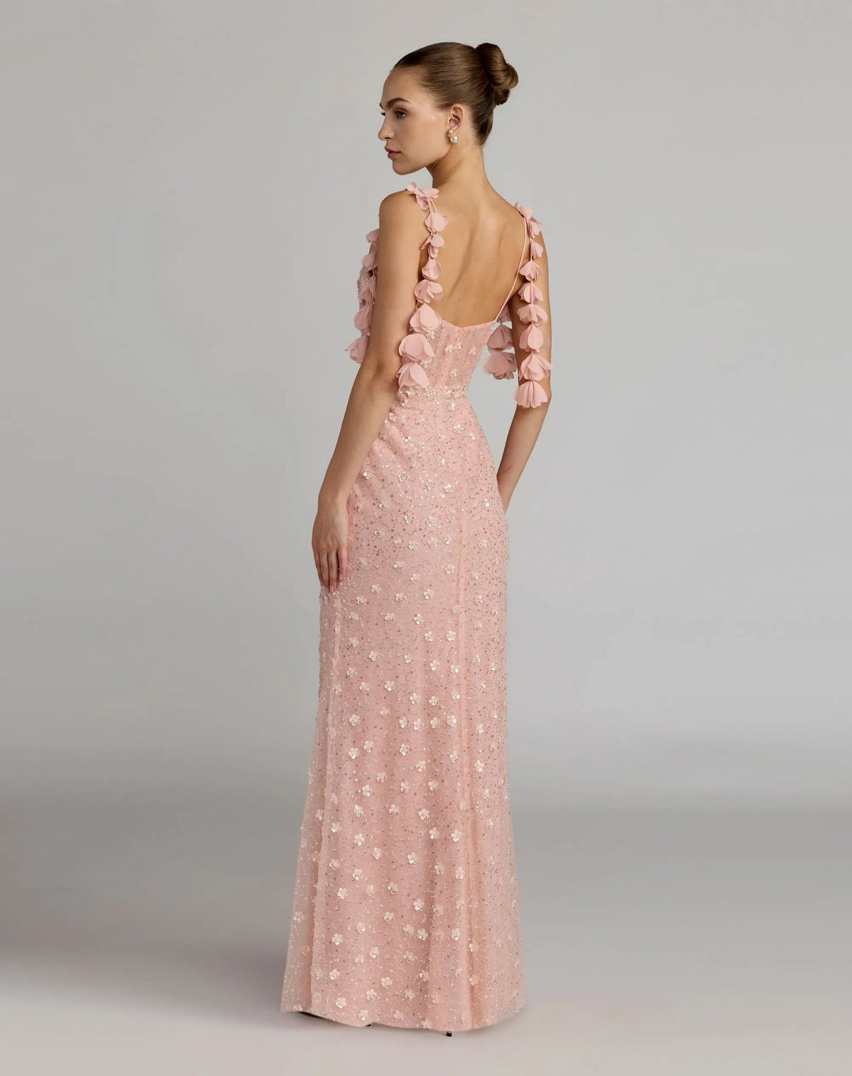 Pink Sweetheart Neck Embellished Gown With Floral Detail