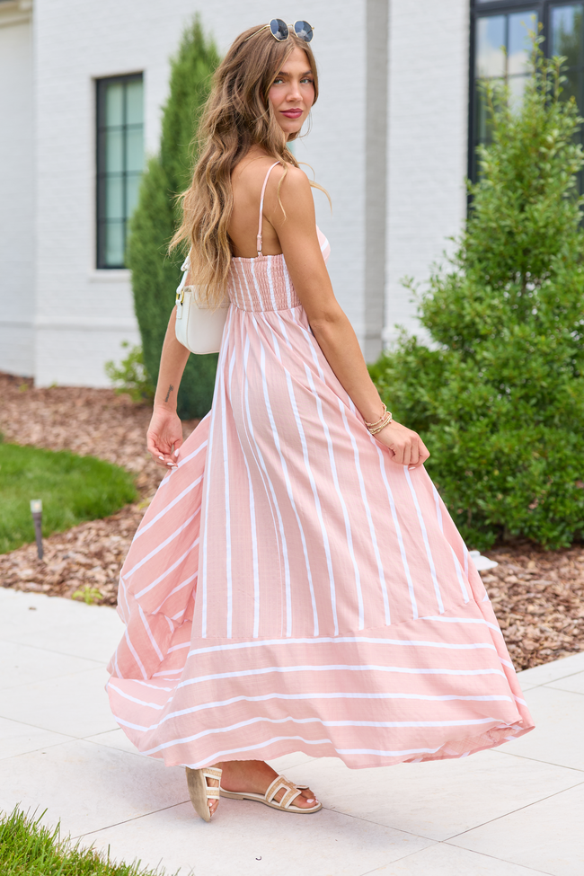 Come Sail Away Pink Striped Maxi Dress
