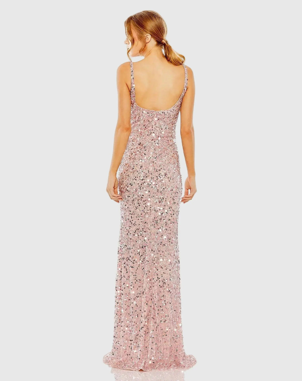 Petite Pink Sequined Low Back Slip Gown