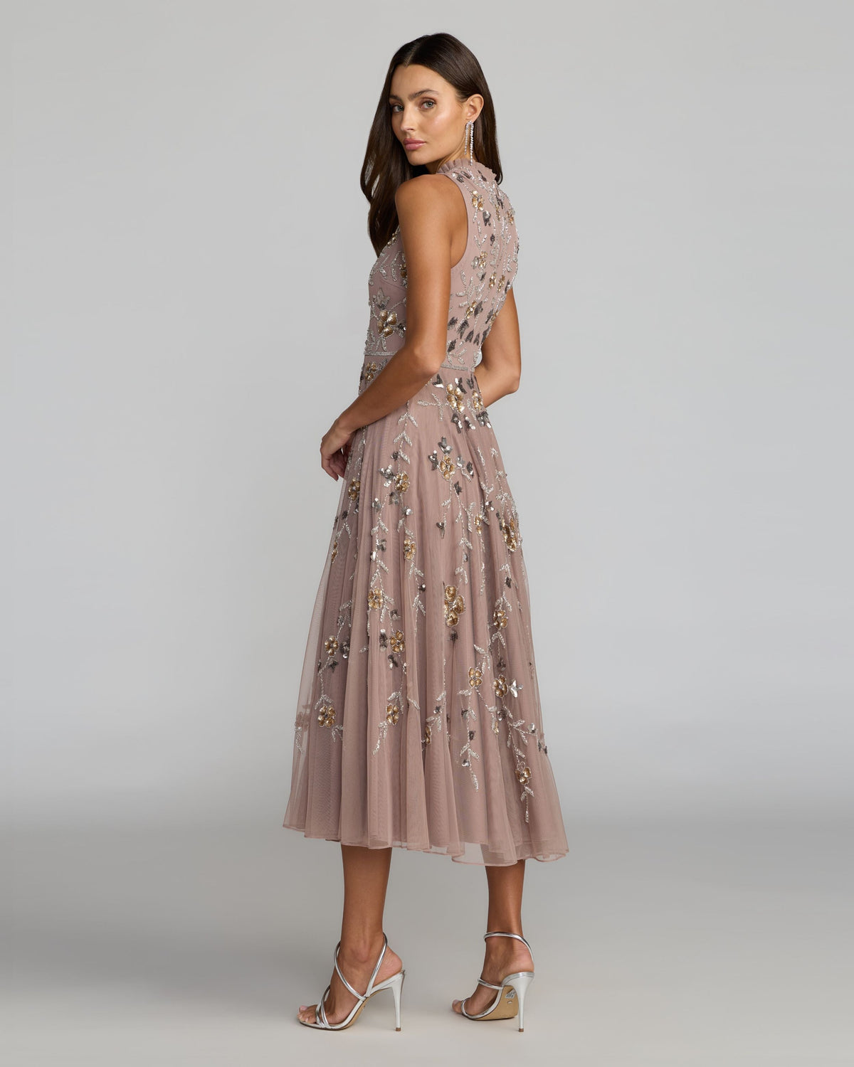 Petite Pink Embellished High Neck Sleeveless Midi Dress