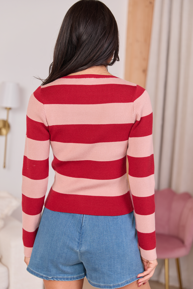 Brandy Red Striped Fitted Crewneck Sweater FINAL SALE