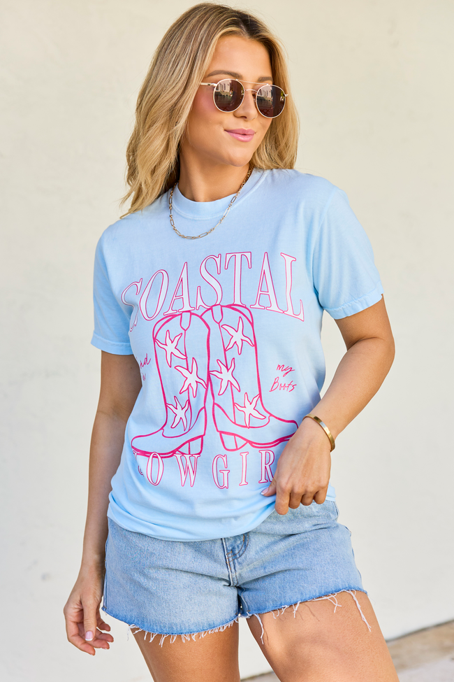 Coastal Cowgirl Boots Light Blue Comfort Colors Graphic Tee
