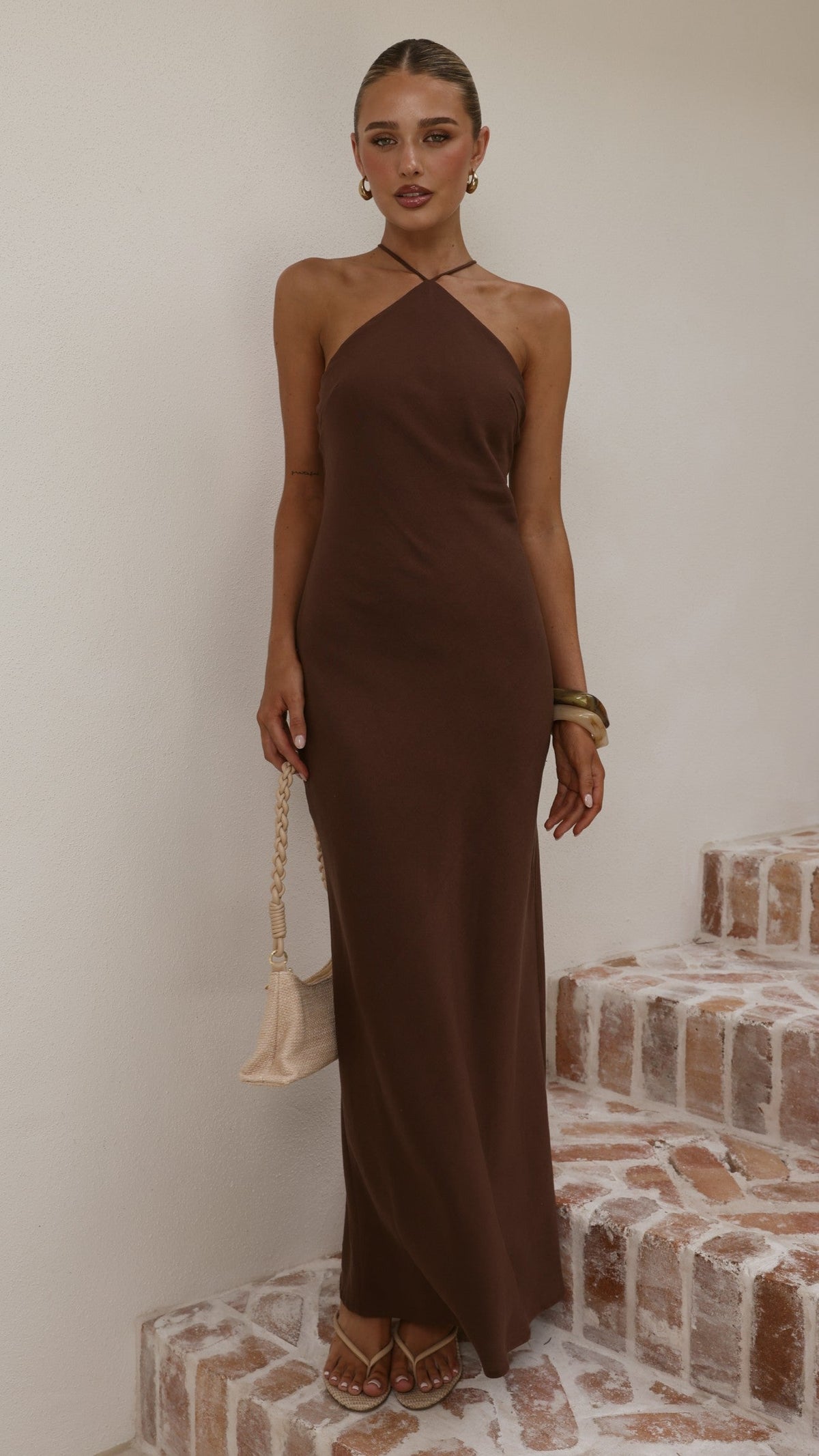 Chiara Linen Maxi Dress - Chocolate