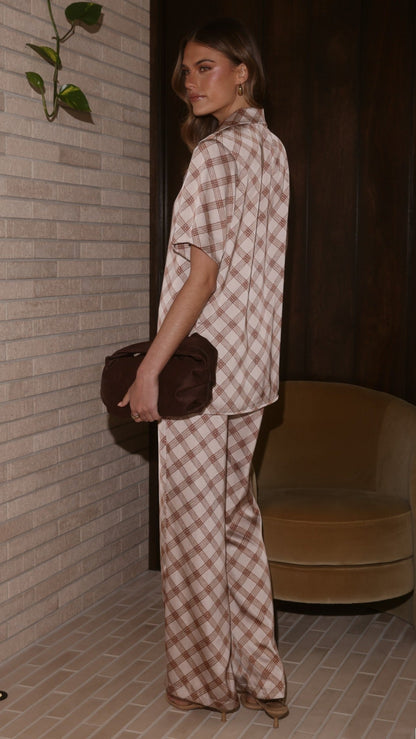 Imogen Button Shirt - Brown Plaid
