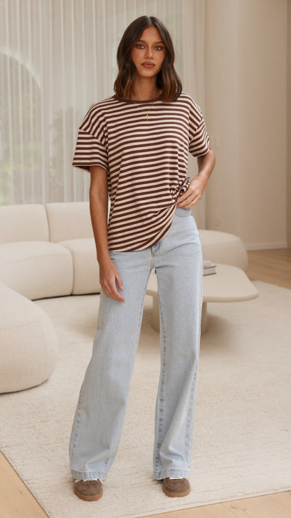 Clara Tee - Brown/Beige Stripe