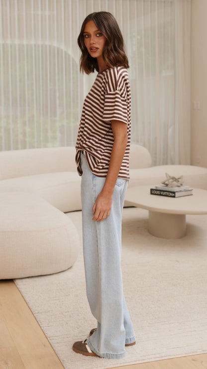 Clara Tee - Brown/Beige Stripe
