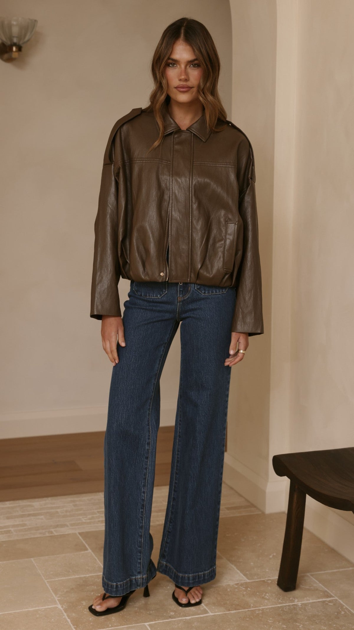 Leela Vegan Leather Bomber Jacket - Brown