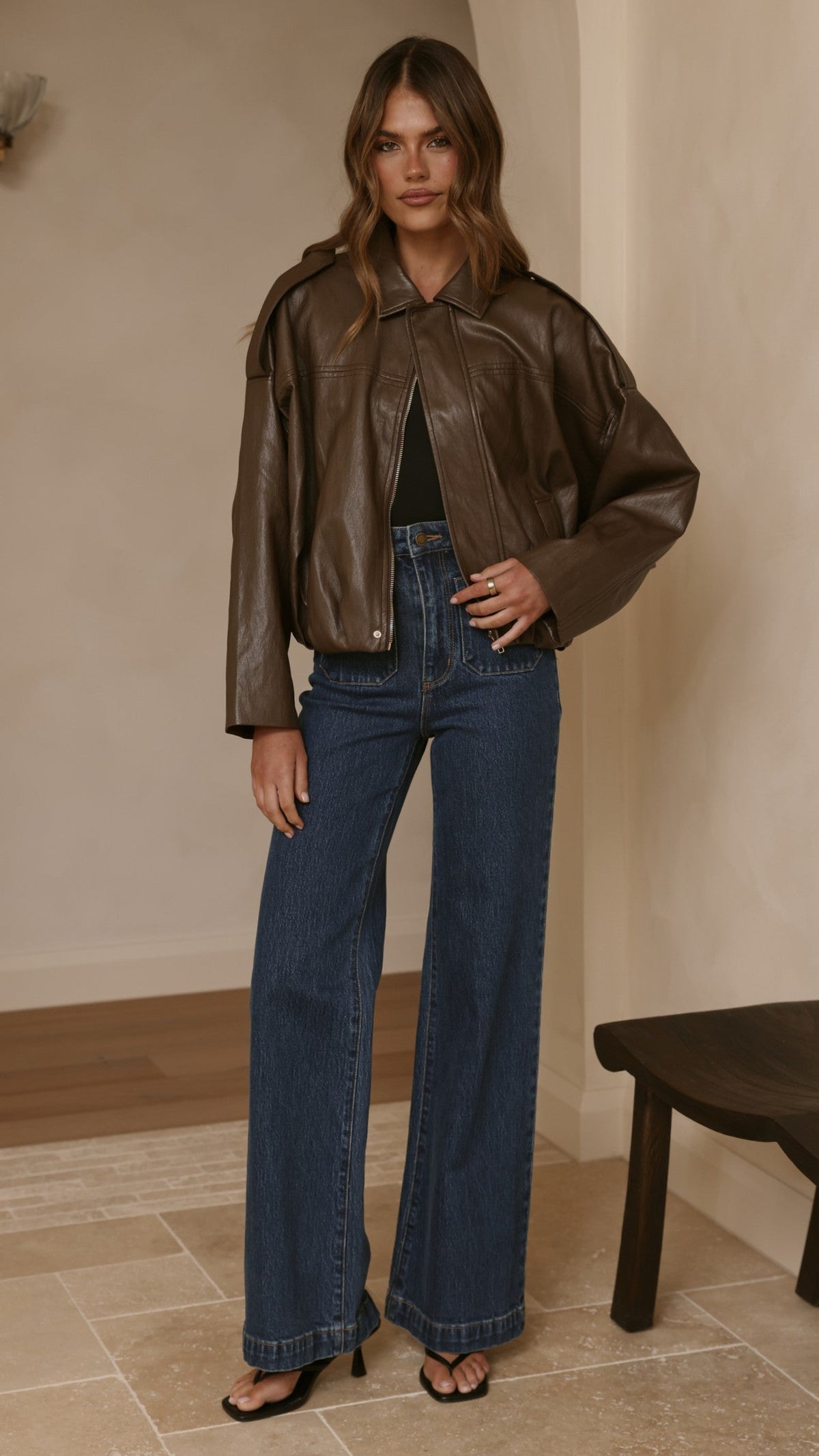 Leela Vegan Leather Bomber Jacket - Brown