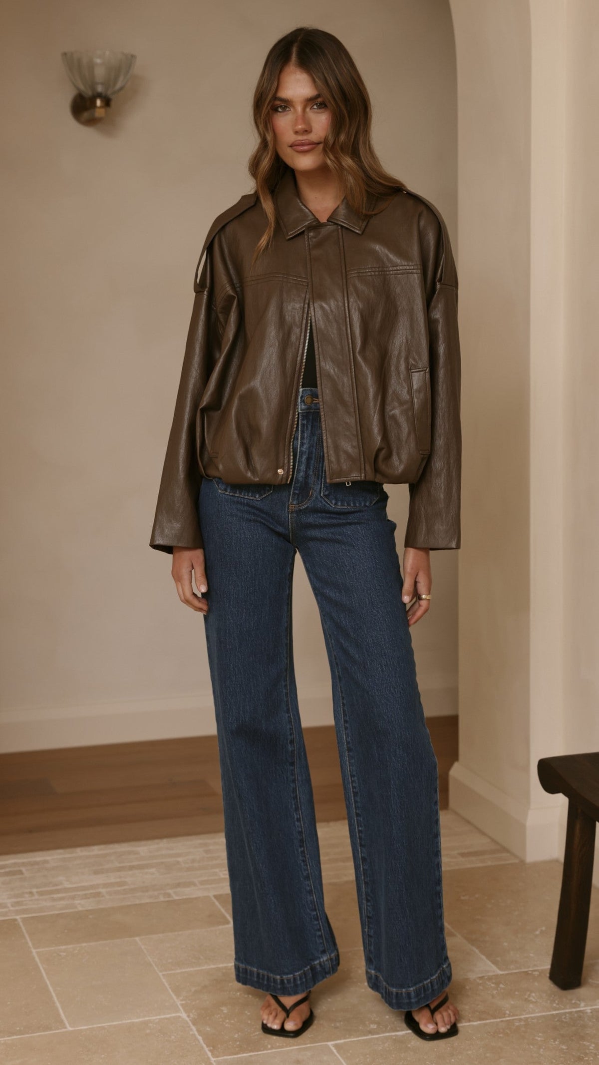 Leela Vegan Leather Bomber Jacket - Brown