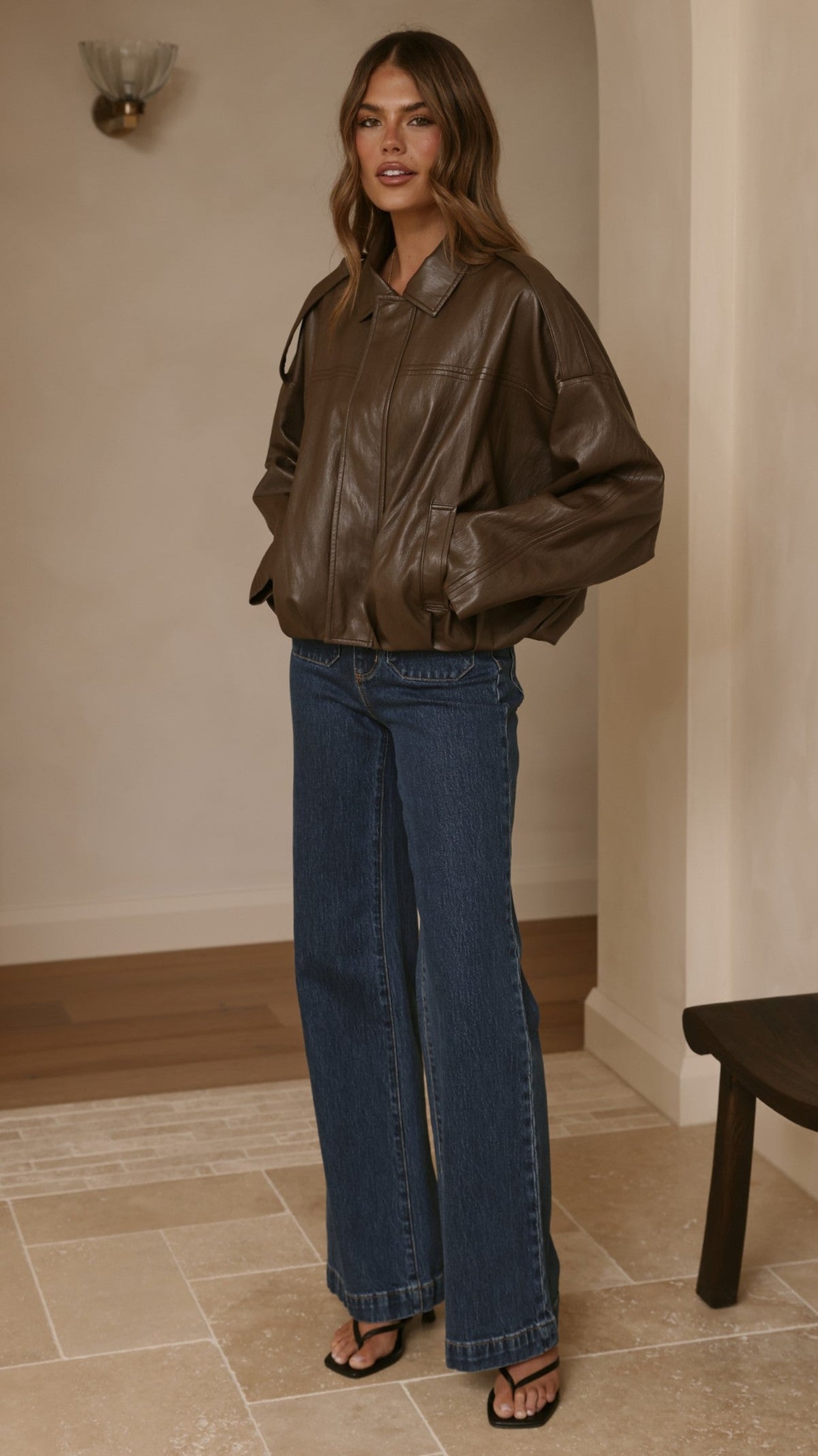 Leela Vegan Leather Bomber Jacket - Brown