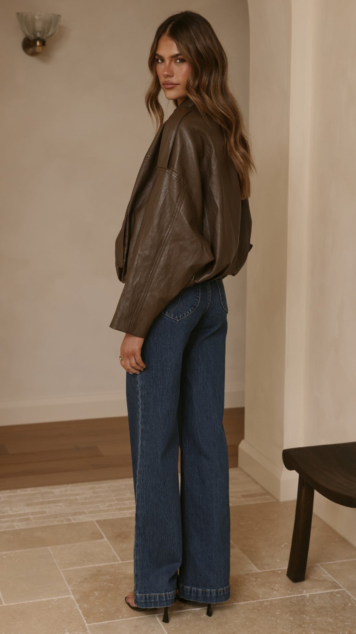 Leela Vegan Leather Bomber Jacket - Brown