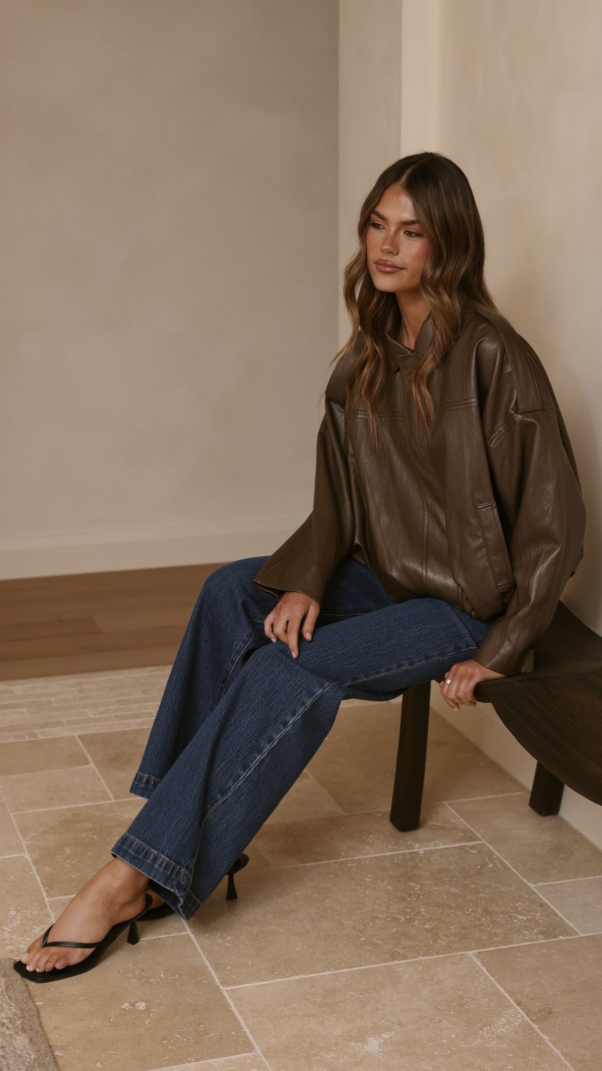 Leela Vegan Leather Bomber Jacket - Brown