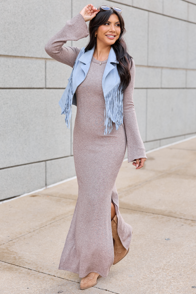 Claire Blue Faux Suede Fringe Vest FINAL SALE
