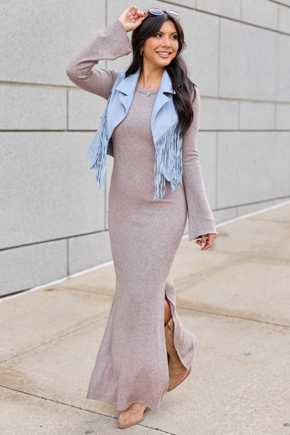 Claire Blue Faux Suede Fringe Vest FINAL SALE