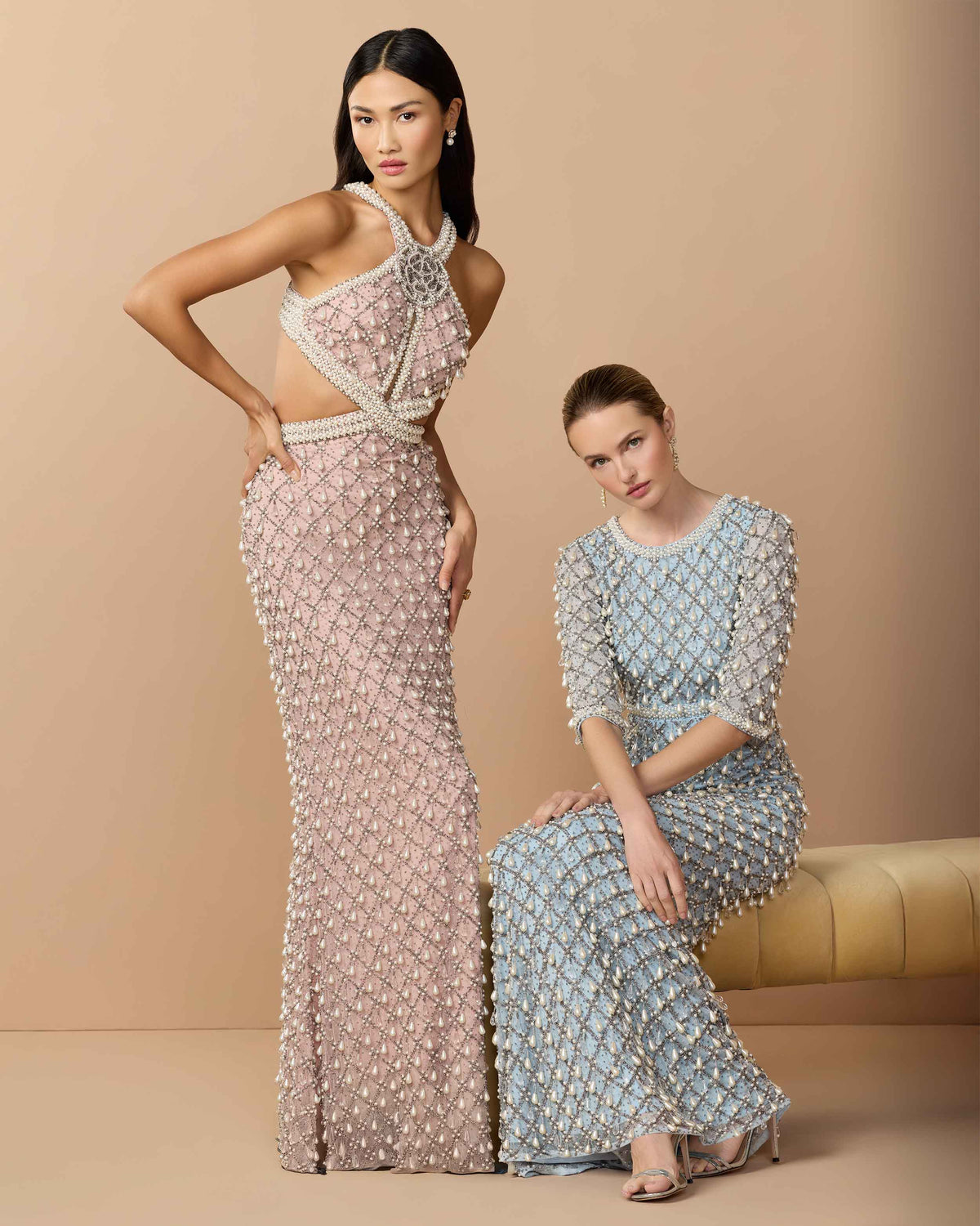 Pink Pearl Embellished Open Back Gown