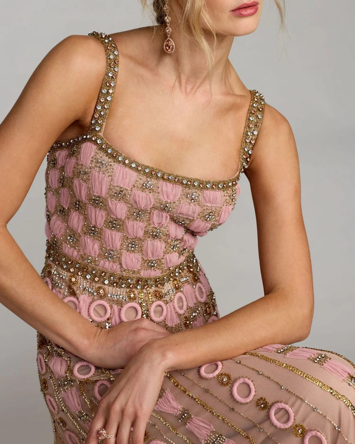 Pink Sleeveless Embellished A-line Gown
