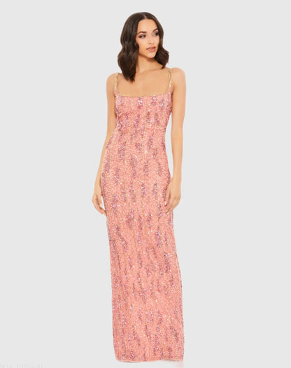 Pink Embellished Square Neck Gown
