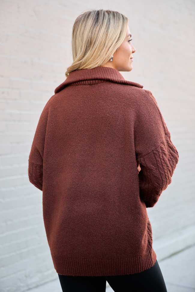 Chismer Brown Cable Knit Zip Up Sweater FINAL SALE