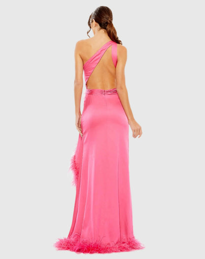 Pink One Shoulder Key Hole Detail With Feather Lining - FINAL SALE