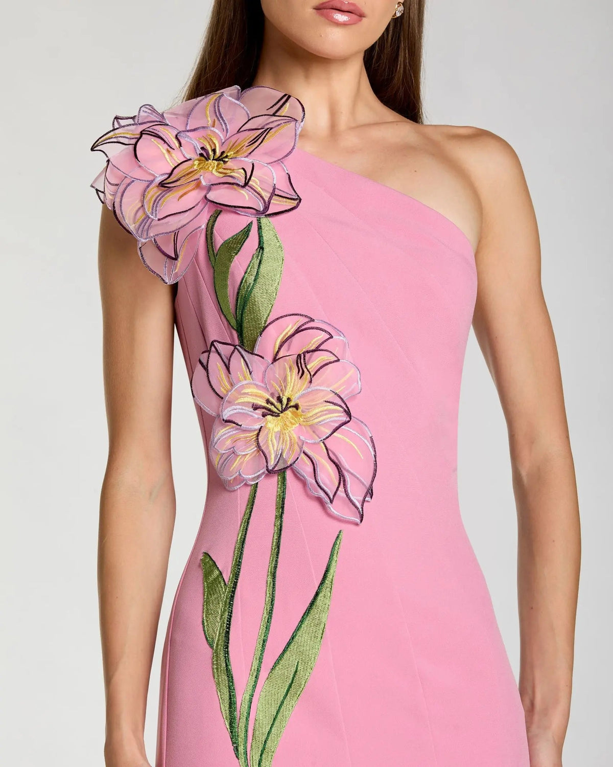 Pink One Shoulder Mermaid Gown With 3D Flower