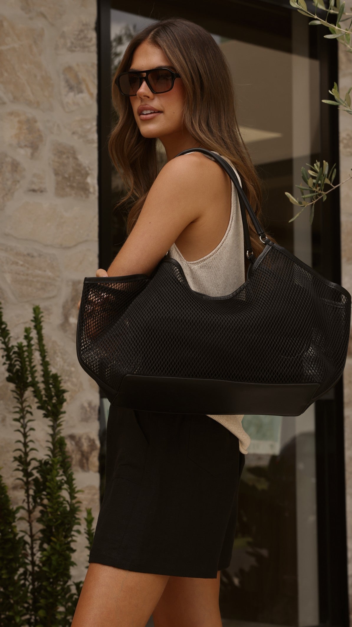 Sporty Weave Tote - Black