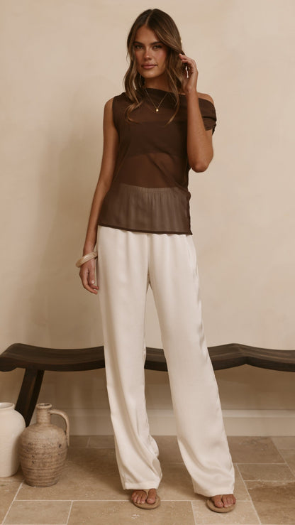 Zabella Sheer Off Shoulder Top - Chocolate