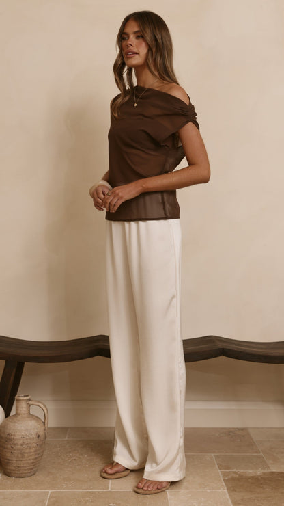 Zabella Sheer Off Shoulder Top - Chocolate