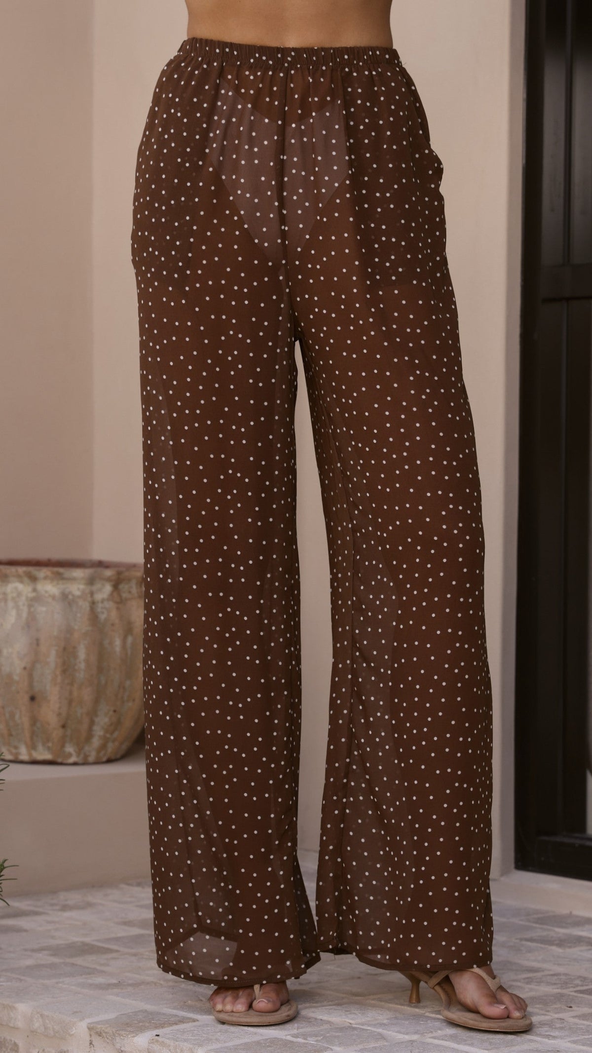 Zavier Oversized T-Shirt and Polka Dot Pants Set - Beige/Chocolate