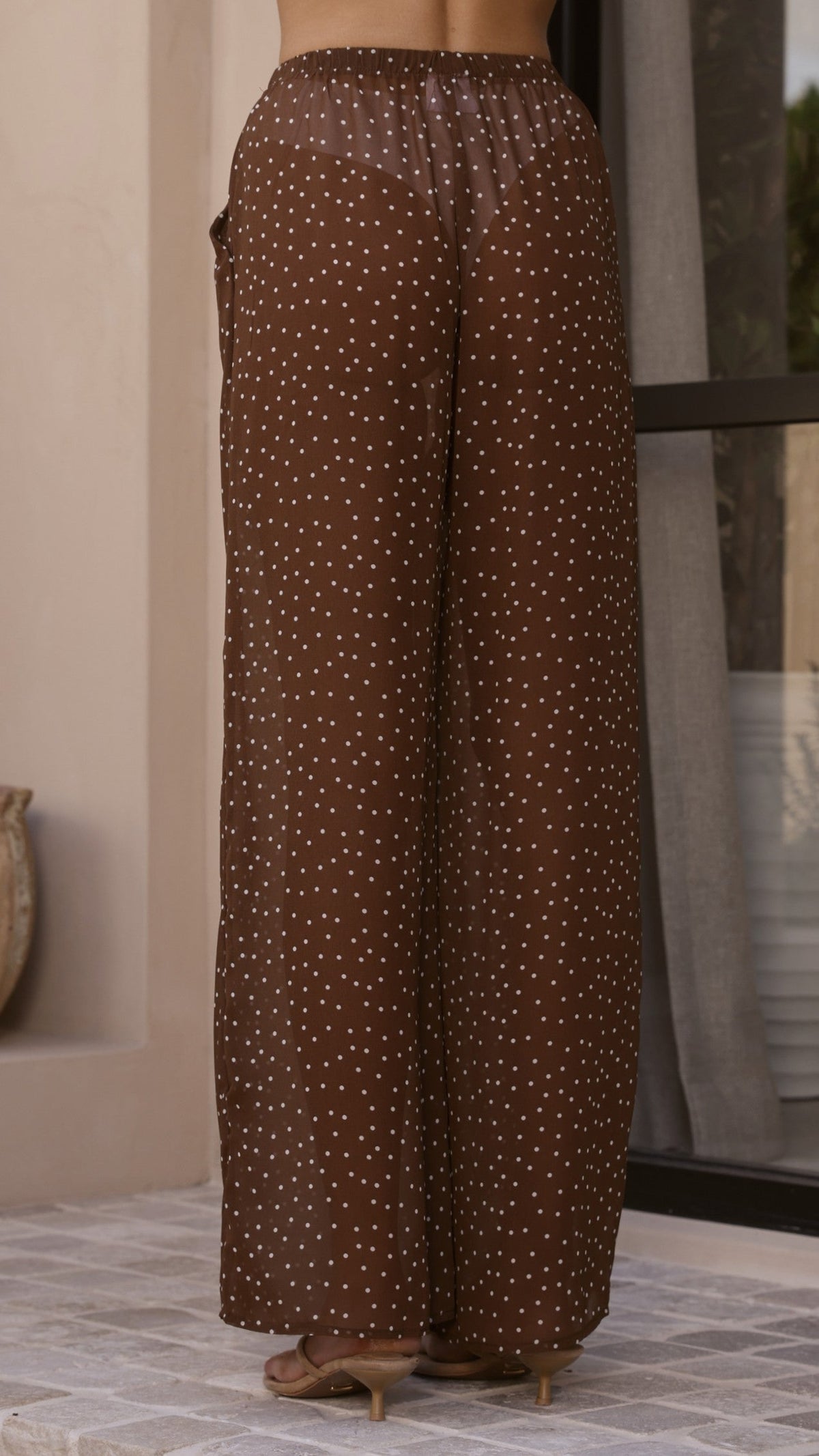 Zavier Oversized T-Shirt and Polka Dot Pants Set - Beige/Chocolate
