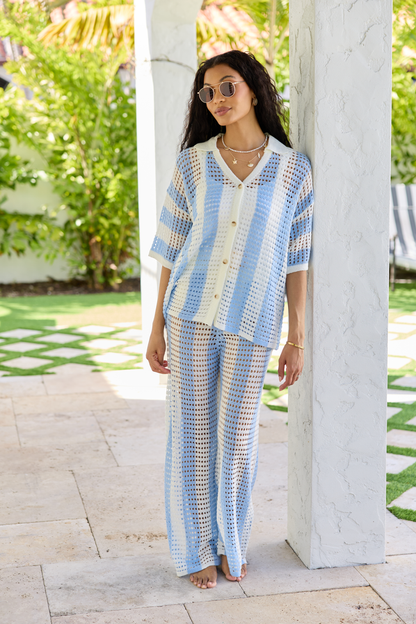 Blue Stripe Crochet Cover-Up Top SALE