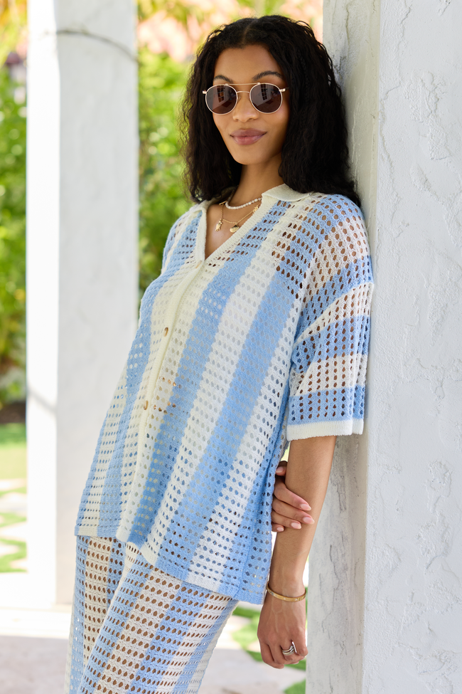 Blue Stripe Crochet Cover-Up Top SALE