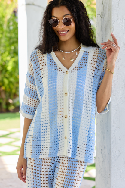 Blue Stripe Crochet Cover-Up Top SALE