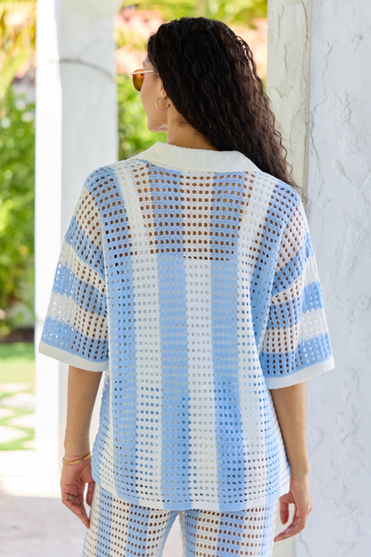 Blue Stripe Crochet Cover-Up Top SALE