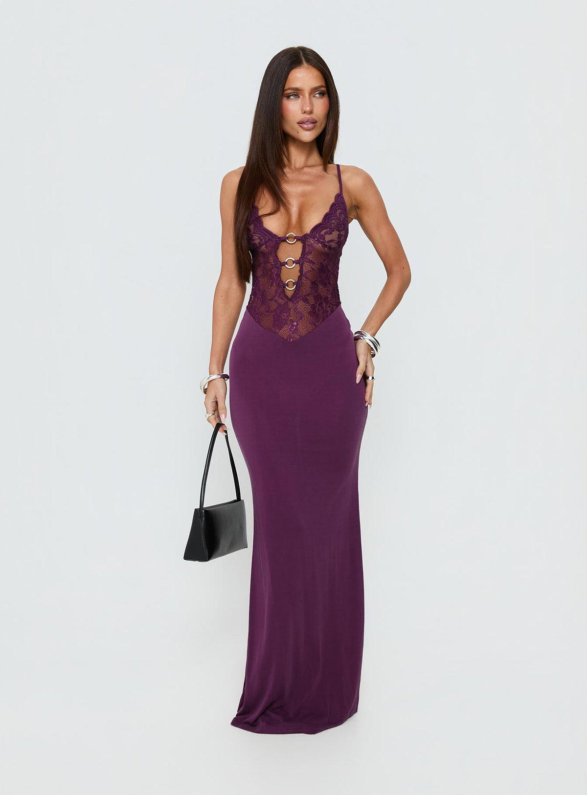 Totema Lace Halter Maxi Dress Purple