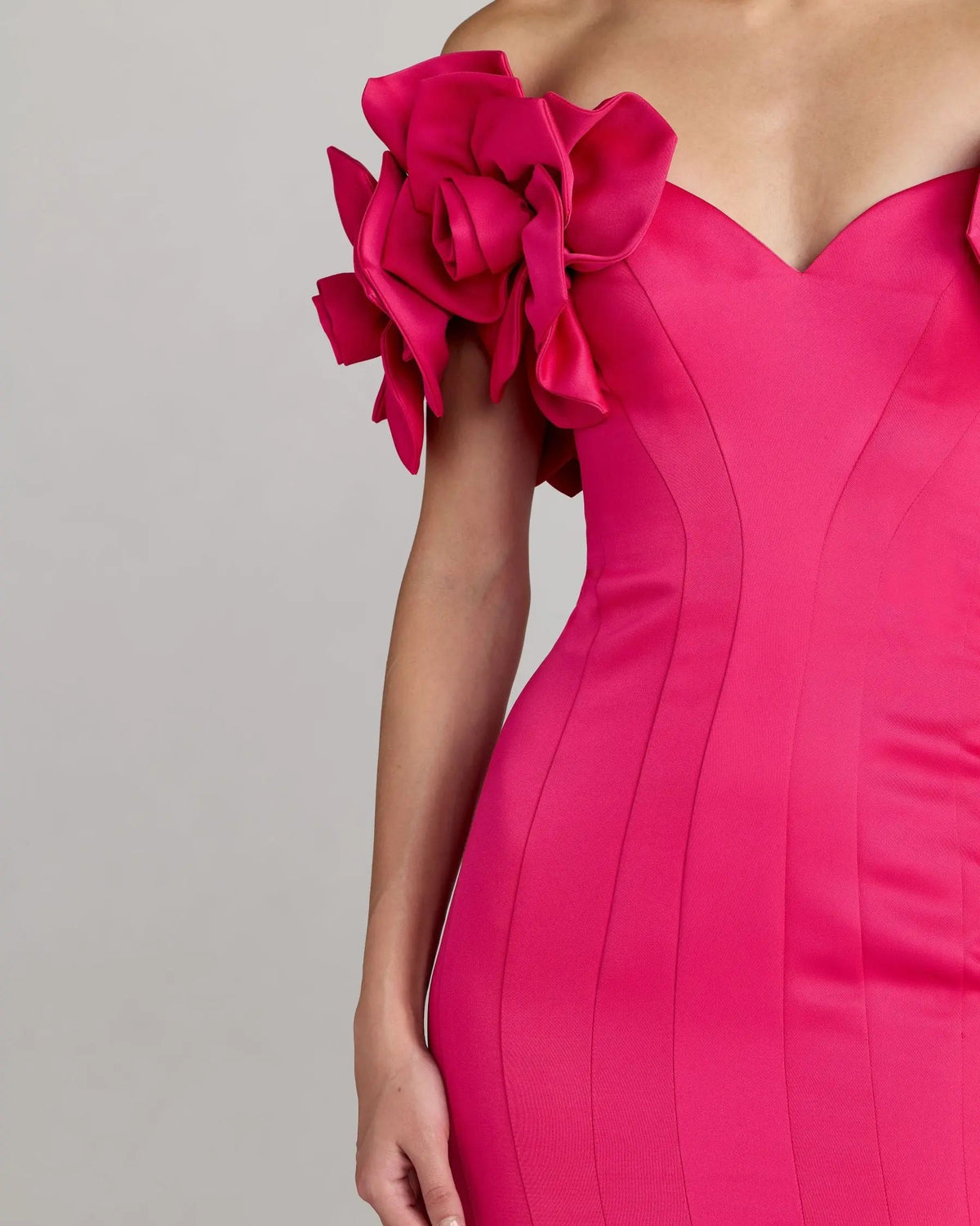 Pink Off The Shoulder Gown With 3D Floral Sleeves