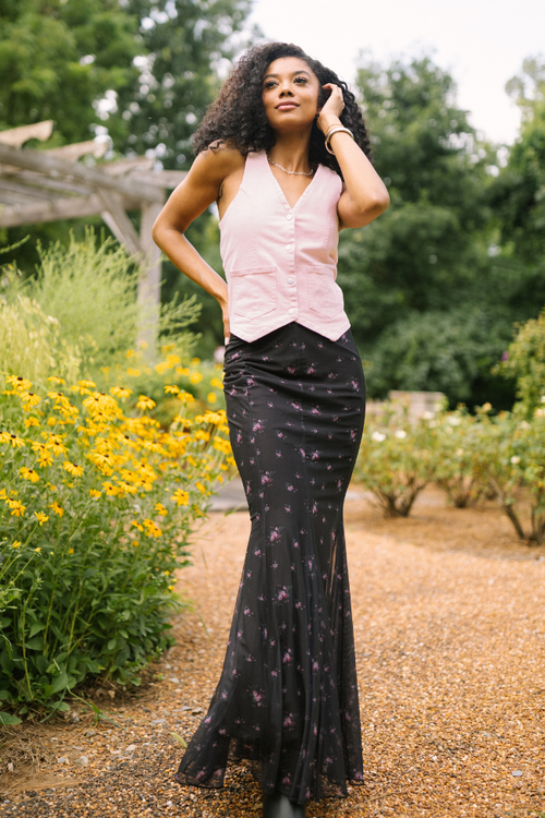 Anna Marie Black Floral Knit Maxi Skirt FINAL SALE