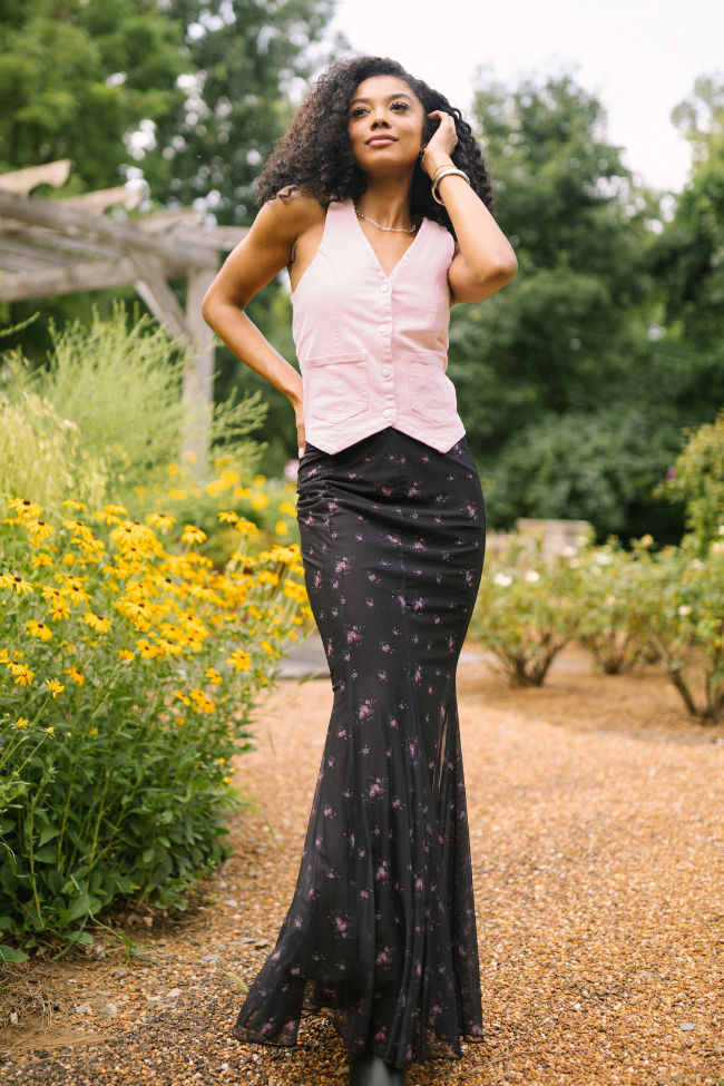 Beneath The Moon Pink Stretch Denim Vest SALE