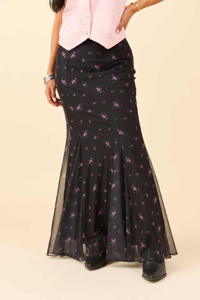 Anna Marie Black Floral Knit Maxi Skirt FINAL SALE