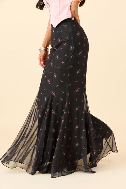 Anna Marie Black Floral Knit Maxi Skirt FINAL SALE