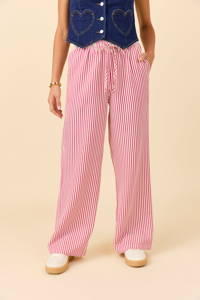 Amanda Pink Textured Striped Pants