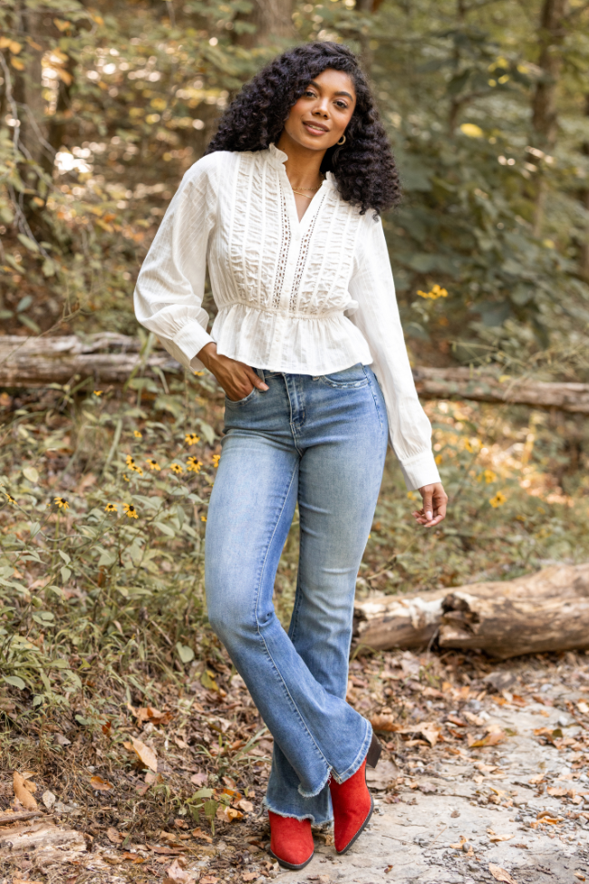 Abby Lou White Long Sleeve Blouse FINAL SALE