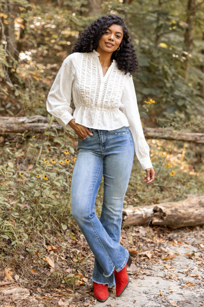 Abby Lou White Long Sleeve Blouse FINAL SALE