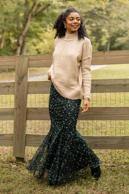 Anna Marie Black Multi Floral Knit Maxi Skirt FINAL SALE